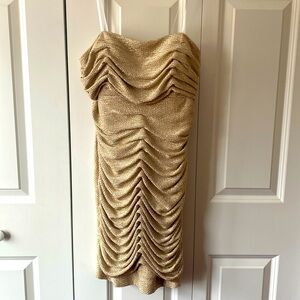 Betsy & Adam strapless gold dress